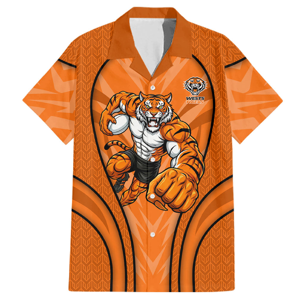 Wests Tigers Rugby Mascot Family Matching Off The Shoulder Long Sleeve Dress and Hawaiian Shirt Australian Rugby Culture - Tribal Inspired Tiger