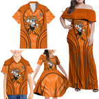 Wests Tigers Rugby Mascot Family Matching Off Shoulder Maxi Dress and Hawaiian Shirt Australian Rugby Culture - Tribal Inspired Tiger