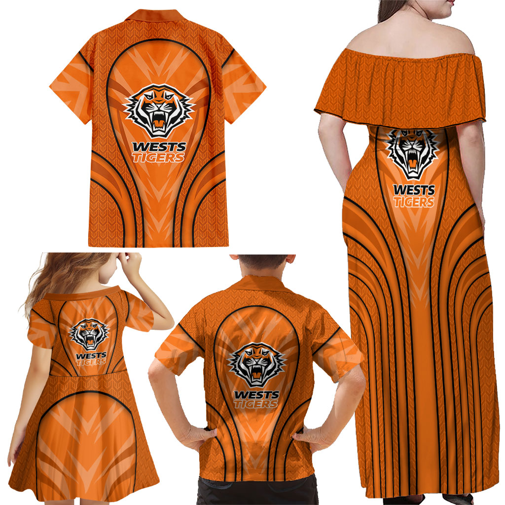 Wests Tigers Rugby Mascot Family Matching Off Shoulder Maxi Dress and Hawaiian Shirt Australian Rugby Culture - Tribal Inspired Tiger