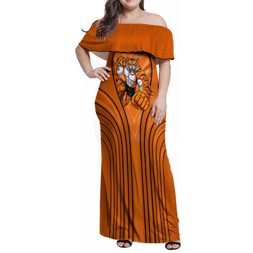 Wests Tigers Rugby Mascot Family Matching Off Shoulder Maxi Dress and Hawaiian Shirt Australian Rugby Culture - Tribal Inspired Tiger