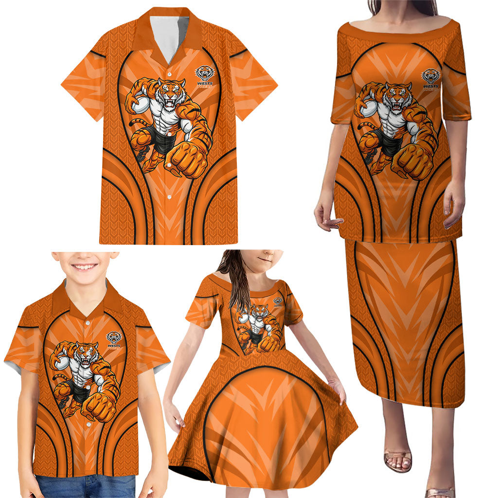 Wests Tigers Rugby Mascot Family Matching Puletasi and Hawaiian Shirt Australian Rugby Culture - Tribal Inspired Tiger