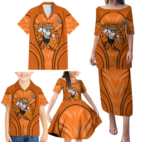 Wests Tigers Rugby Mascot Family Matching Puletasi and Hawaiian Shirt Australian Rugby Culture - Tribal Inspired Tiger
