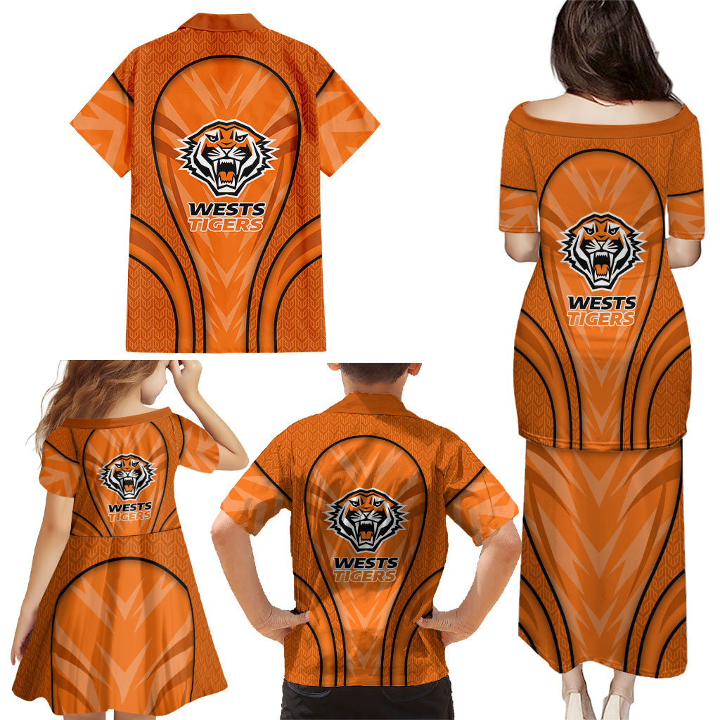 Wests Tigers Rugby Mascot Family Matching Puletasi and Hawaiian Shirt Australian Rugby Culture - Tribal Inspired Tiger