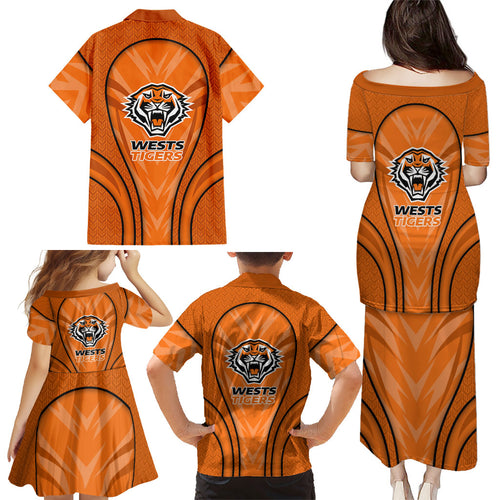 Wests Tigers Rugby Mascot Family Matching Puletasi and Hawaiian Shirt Australian Rugby Culture - Tribal Inspired Tiger