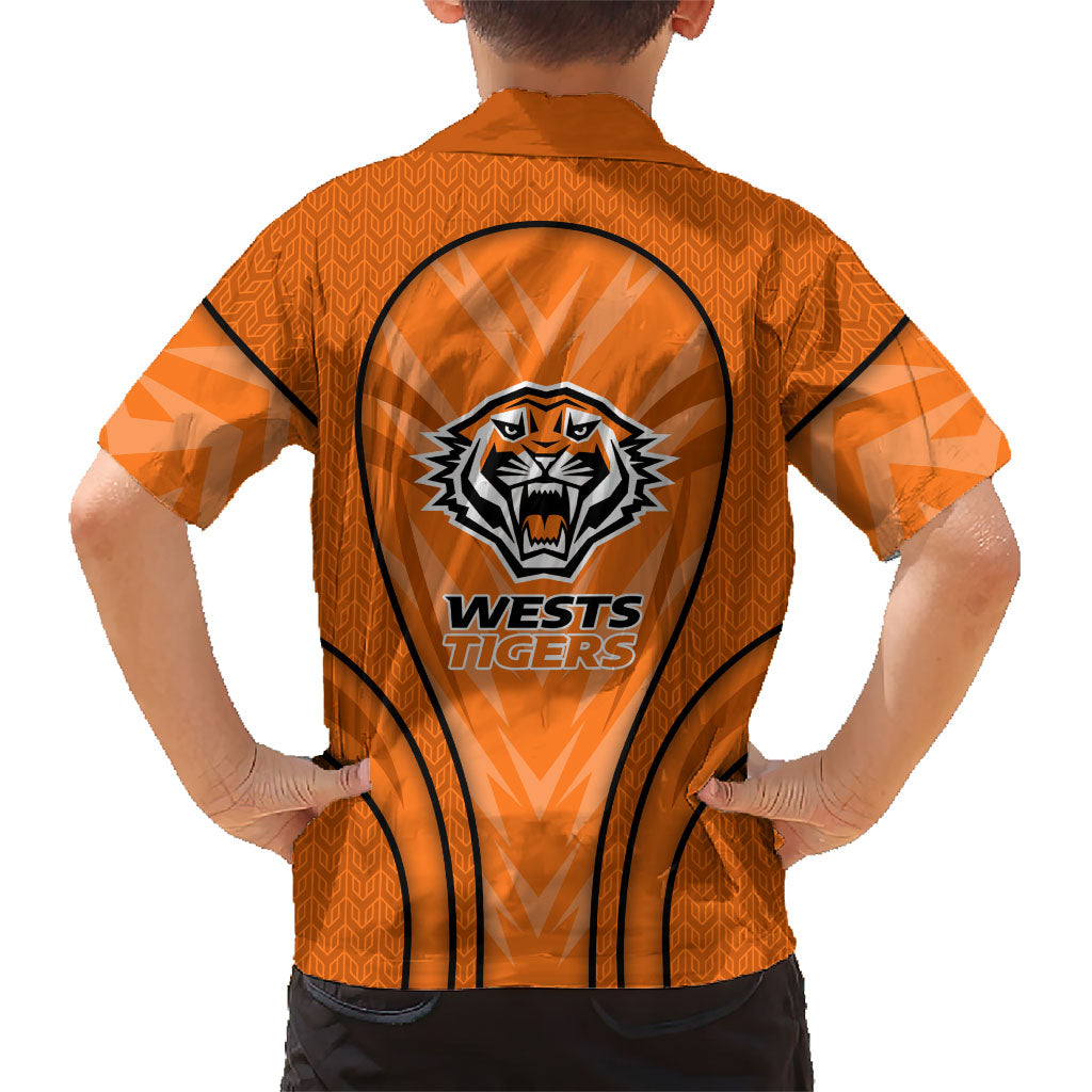 Wests Tigers Rugby Mascot Family Matching Short Sleeve Bodycon Dress and Hawaiian Shirt Australian Rugby Culture - Tribal Inspired Tiger