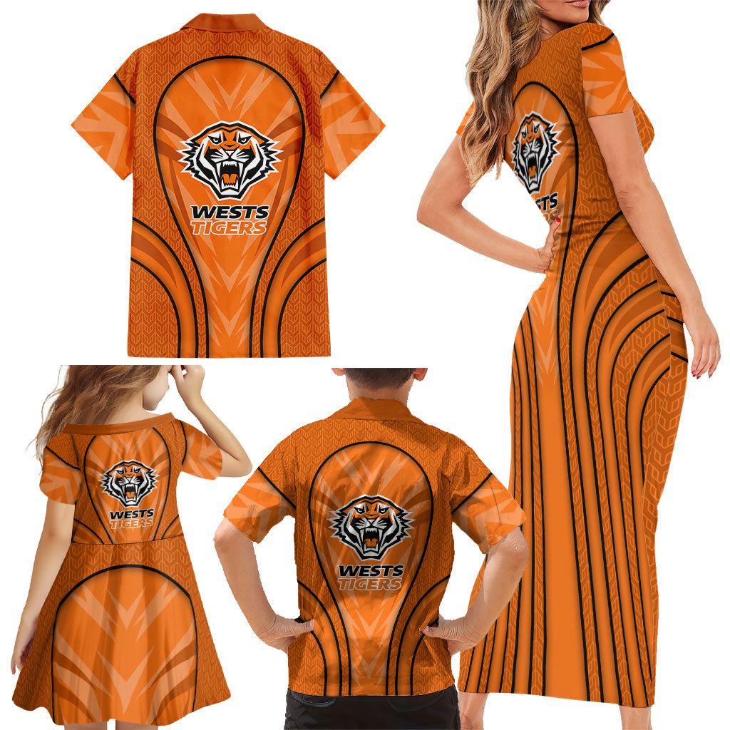 Wests Tigers Rugby Mascot Family Matching Short Sleeve Bodycon Dress and Hawaiian Shirt Australian Rugby Culture - Tribal Inspired Tiger
