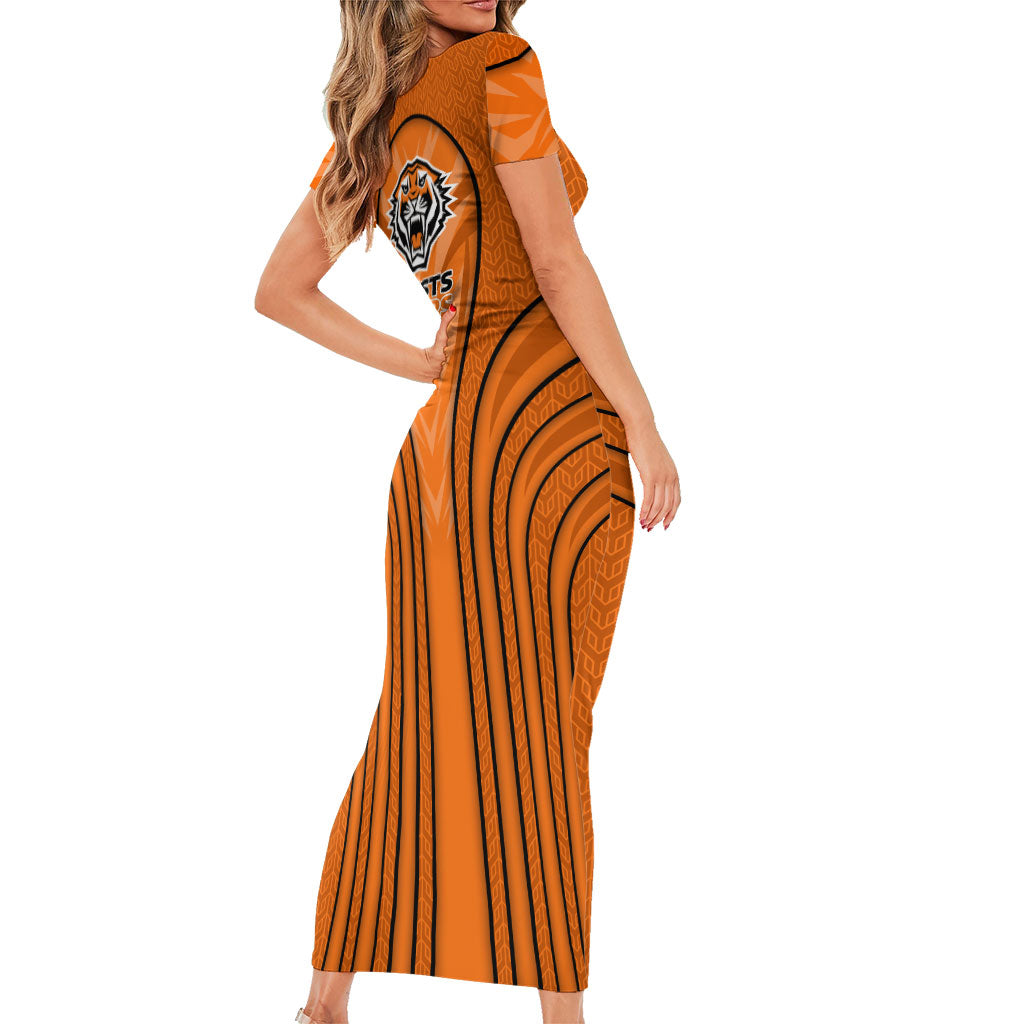 Wests Tigers Rugby Mascot Family Matching Short Sleeve Bodycon Dress and Hawaiian Shirt Australian Rugby Culture - Tribal Inspired Tiger