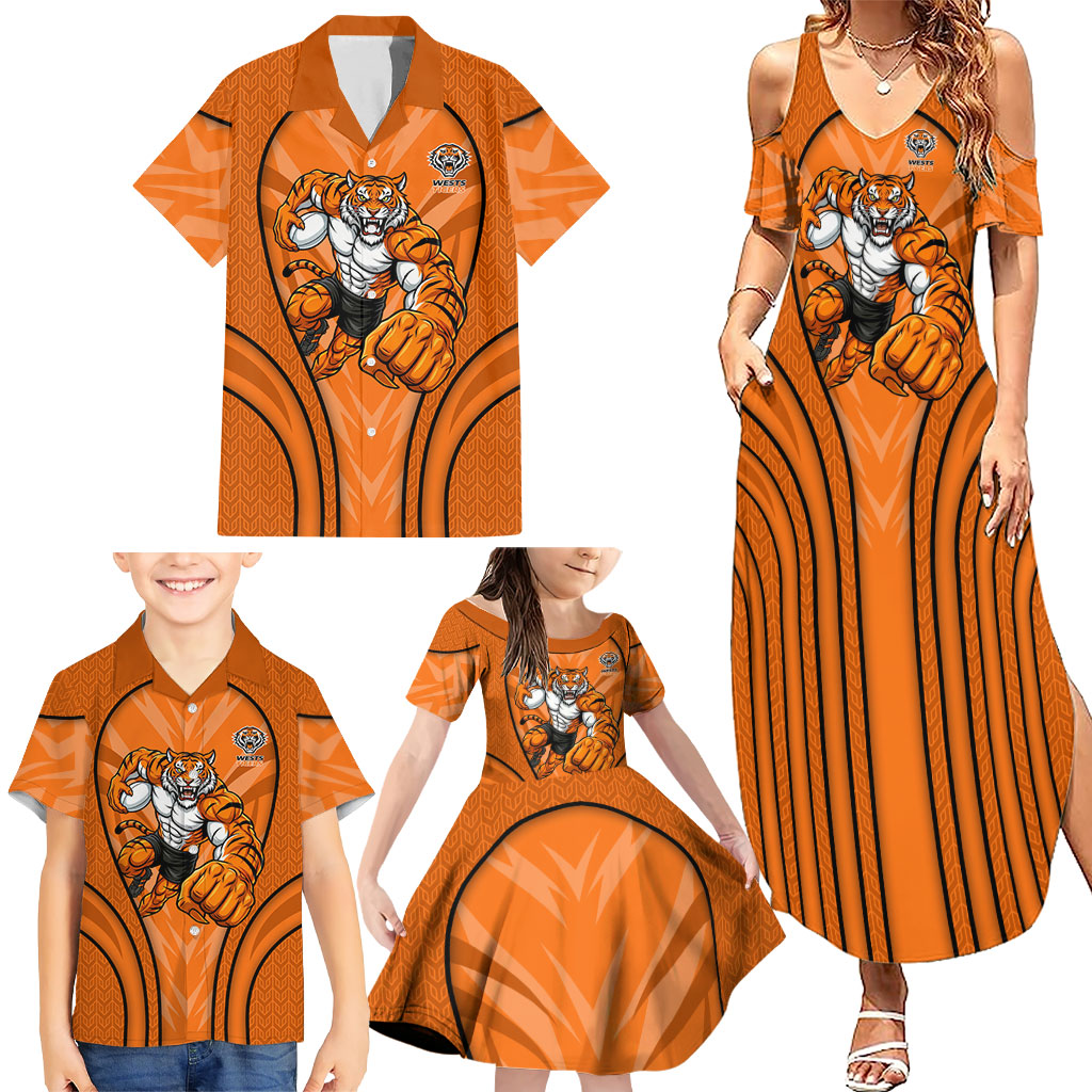 Wests Tigers Rugby Mascot Family Matching Summer Maxi Dress and Hawaiian Shirt Australian Rugby Culture - Tribal Inspired Tiger