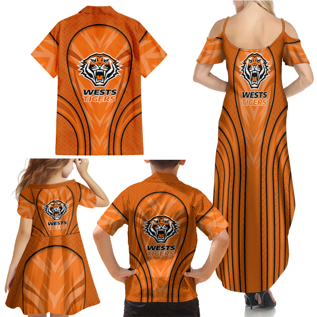 Wests Tigers Rugby Mascot Family Matching Summer Maxi Dress and Hawaiian Shirt Australian Rugby Culture - Tribal Inspired Tiger