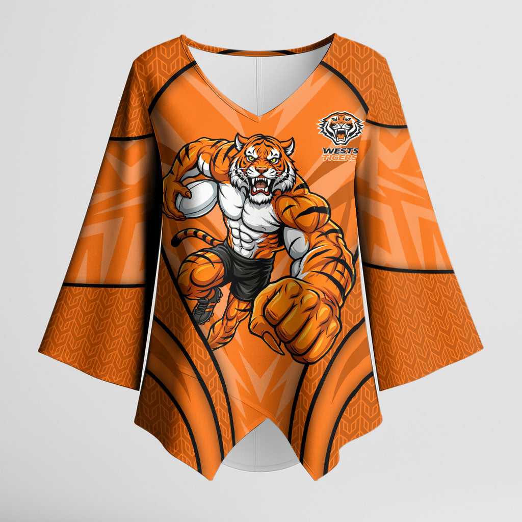 Wests Tigers Rugby Mascot Kimono Sleeve Blouse Australian Rugby Culture - Tribal Inspired Tiger