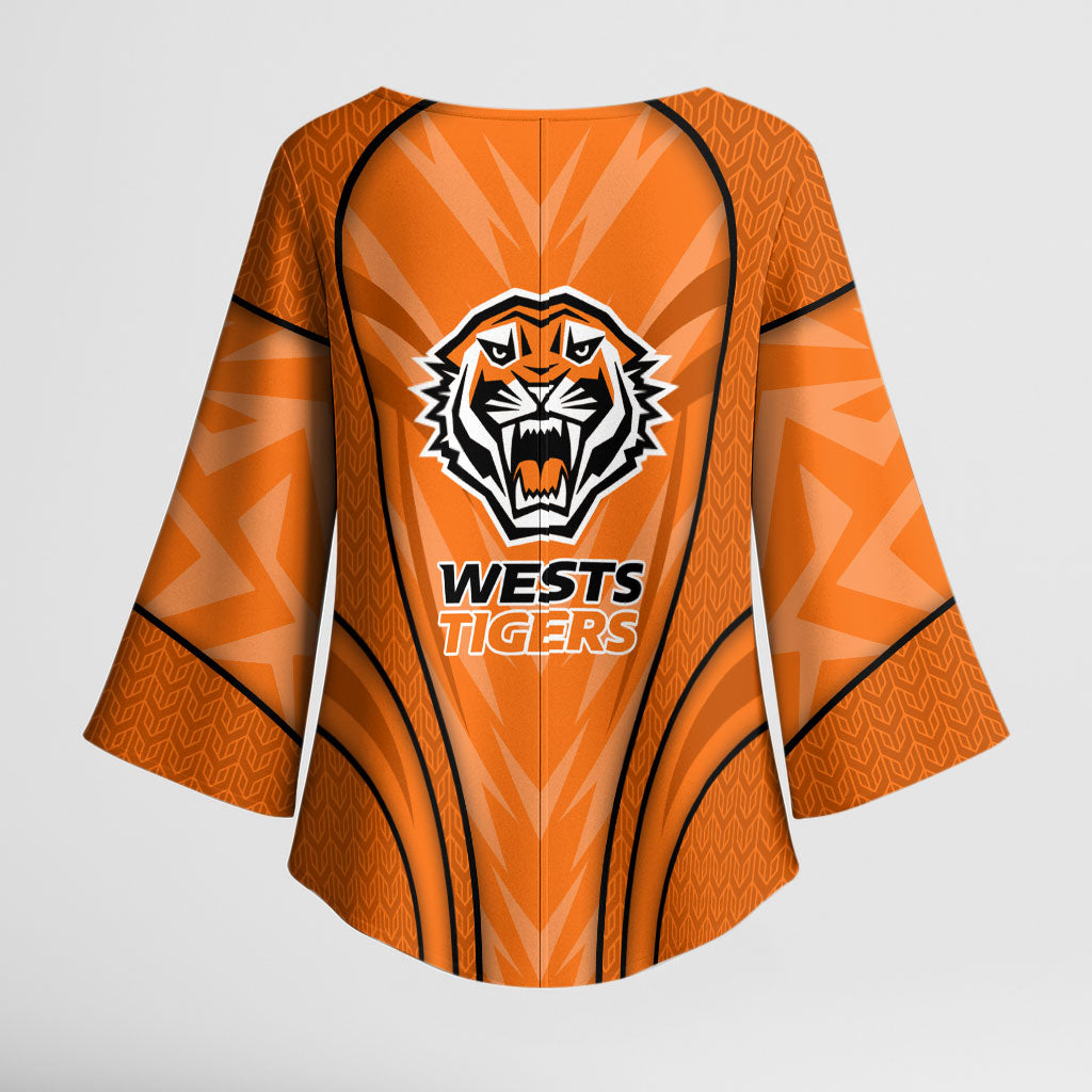 Wests Tigers Rugby Mascot Kimono Sleeve Blouse Australian Rugby Culture - Tribal Inspired Tiger