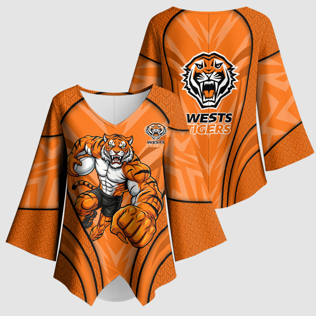 Wests Tigers Rugby Mascot Kimono Sleeve Blouse Australian Rugby Culture - Tribal Inspired Tiger