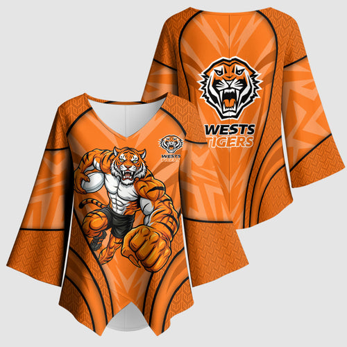 Wests Tigers Rugby Mascot Kimono Sleeve Blouse Australian Rugby Culture - Tribal Inspired Tiger
