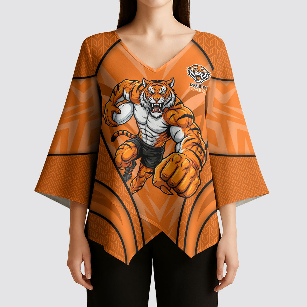Wests Tigers Rugby Mascot Kimono Sleeve Blouse Australian Rugby Culture - Tribal Inspired Tiger