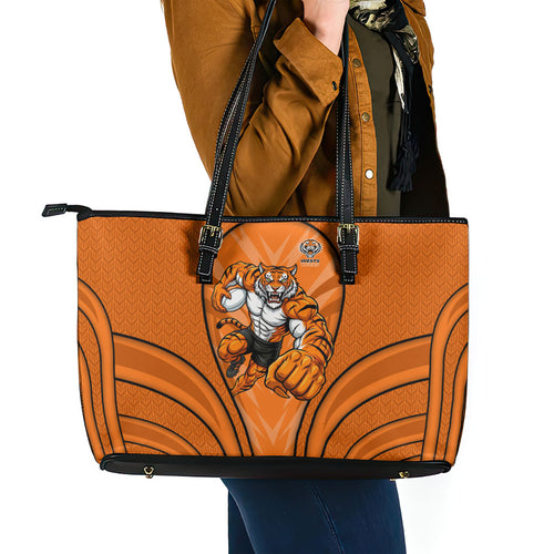 Wests Tigers Rugby Mascot Leather Tote Bag Australian Rugby Culture - Tribal Inspired Tiger