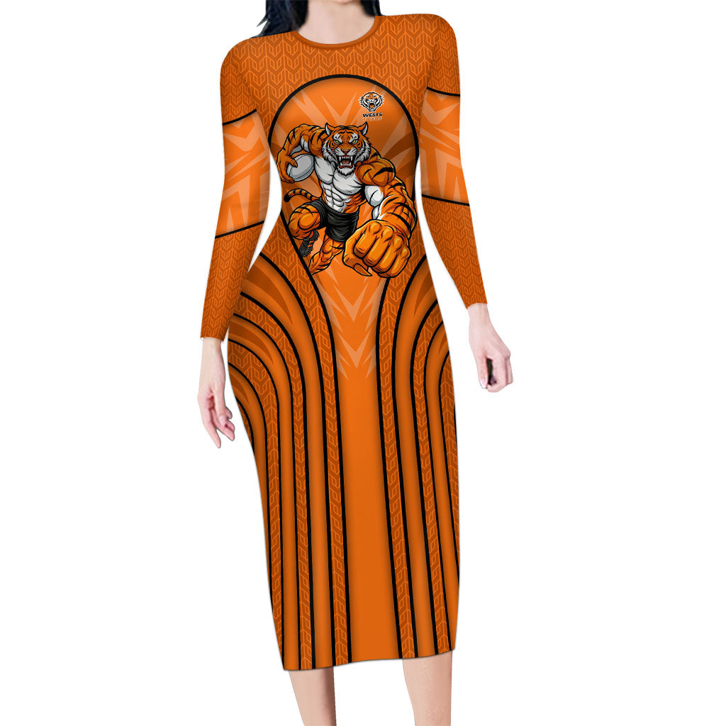 Wests Tigers Rugby Mascot Long Sleeve Bodycon Dress Australian Rugby Culture - Tribal Inspired Tiger
