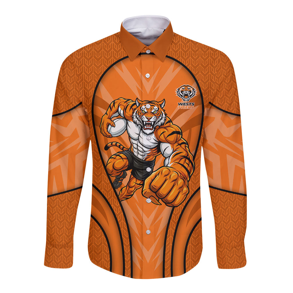 Wests Tigers Rugby Mascot Long Sleeve Button Shirt Australian Rugby Culture - Tribal Inspired Tiger