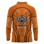 Wests Tigers Rugby Mascot Long Sleeve Polo Shirt Australian Rugby Culture - Tribal Inspired Tiger