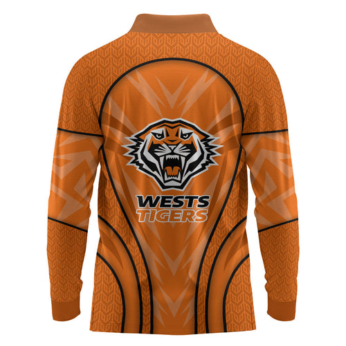 Wests Tigers Rugby Mascot Long Sleeve Polo Shirt Australian Rugby Culture - Tribal Inspired Tiger
