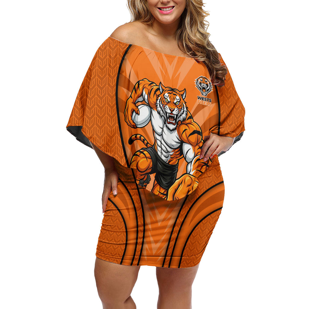 Wests Tigers Rugby Mascot Off Shoulder Short Dress Australian Rugby Culture - Tribal Inspired Tiger