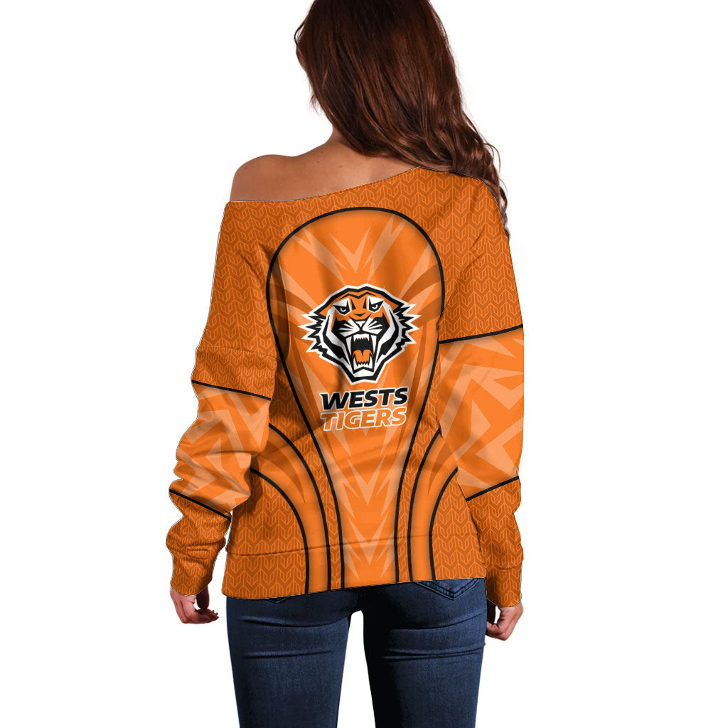 Wests Tigers Rugby Mascot Off Shoulder Sweater Australian Rugby Culture - Tribal Inspired Tiger