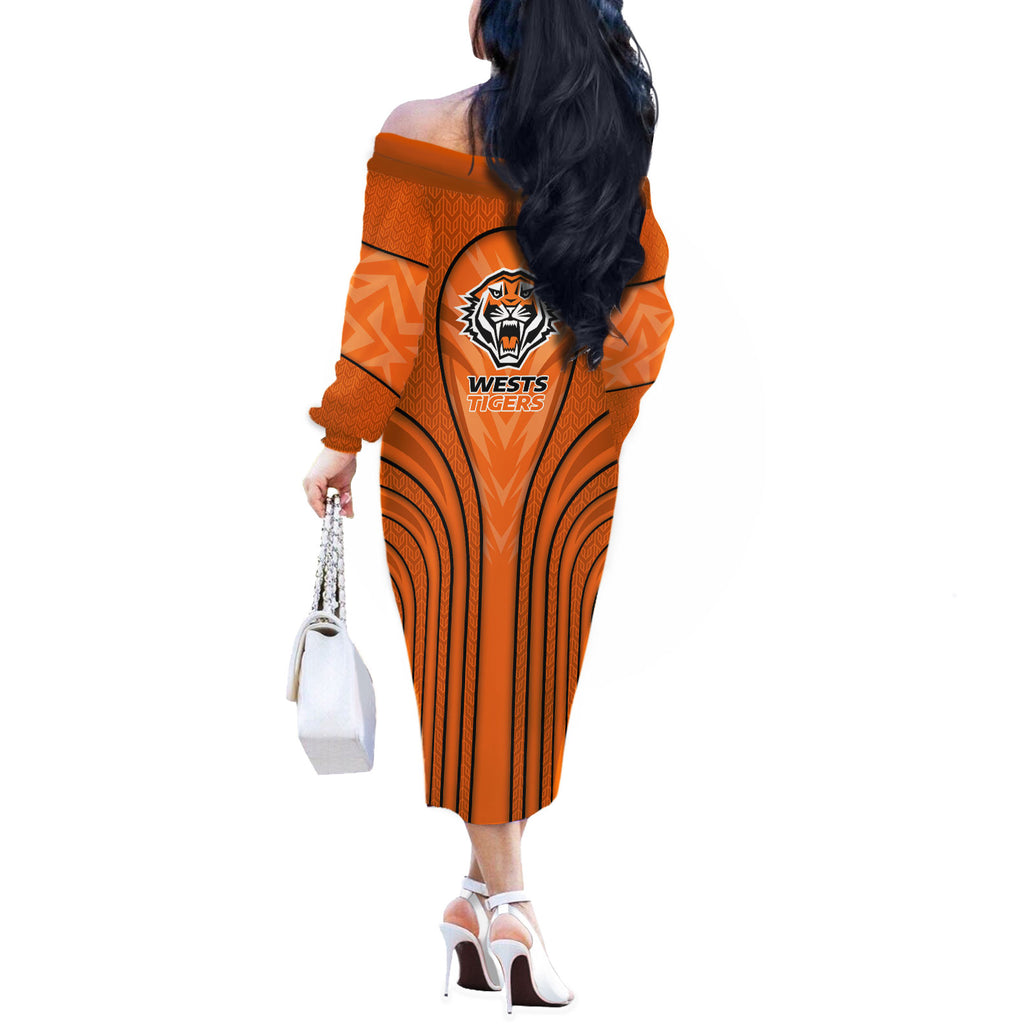 Wests Tigers Rugby Mascot Off The Shoulder Long Sleeve Dress Australian Rugby Culture - Tribal Inspired Tiger