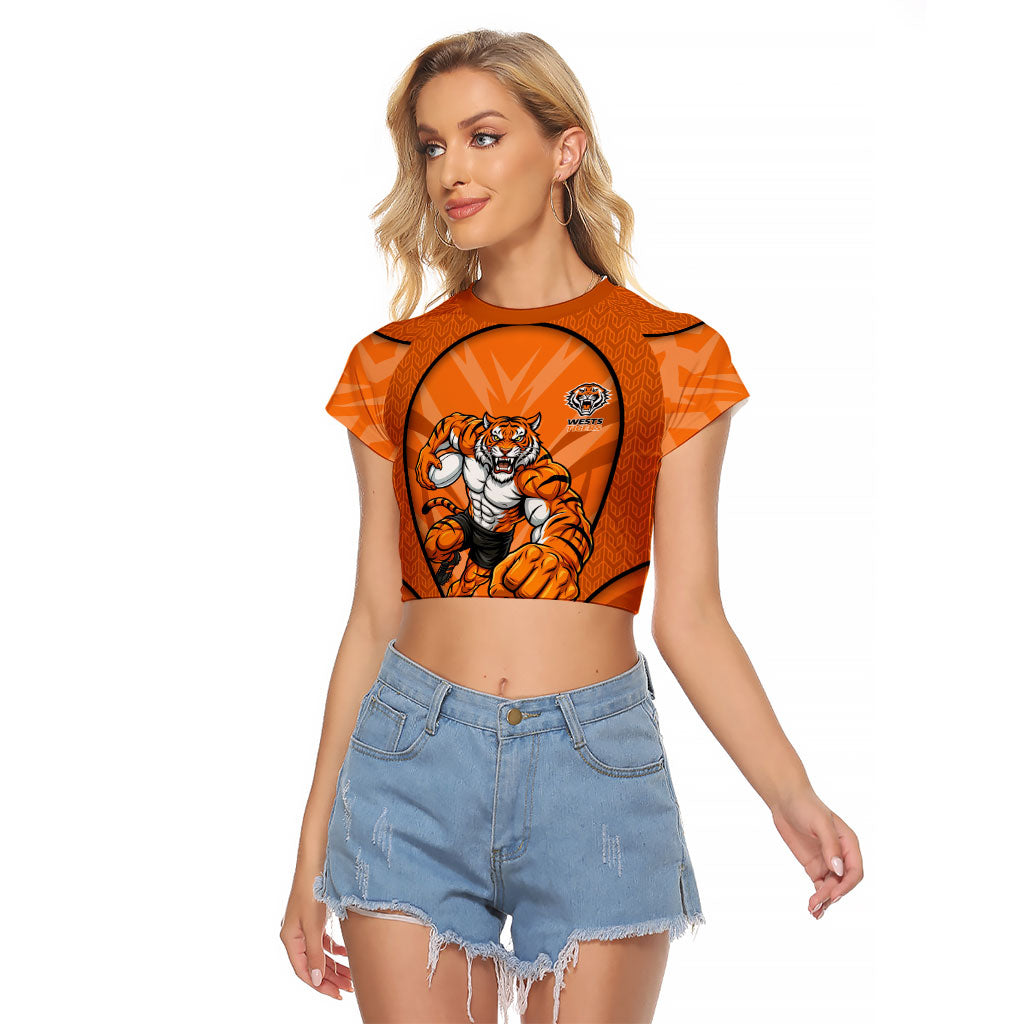 Wests Tigers Rugby Mascot Raglan Cropped T Shirt Australian Rugby Culture - Tribal Inspired Tiger