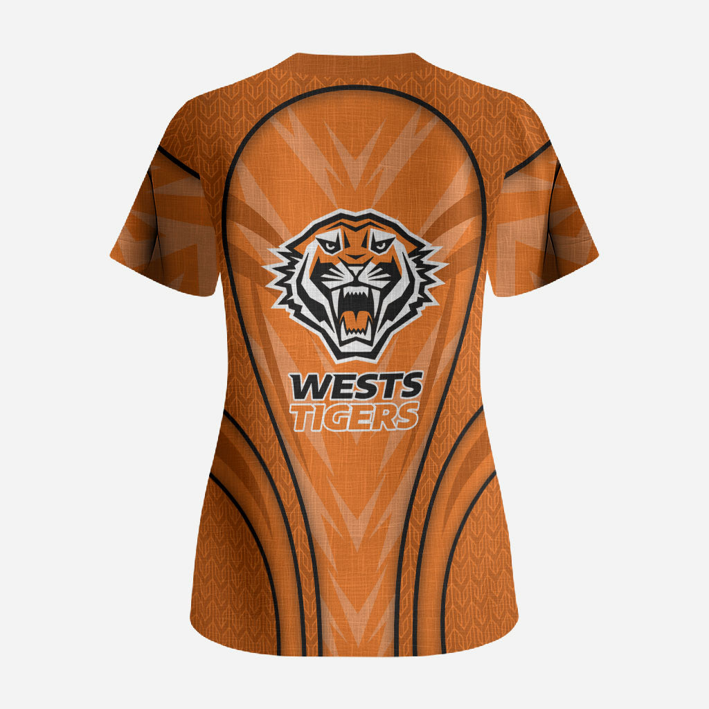 Wests Tigers Rugby Mascot Scrub Top Australian Rugby Culture - Tribal Inspired Tiger