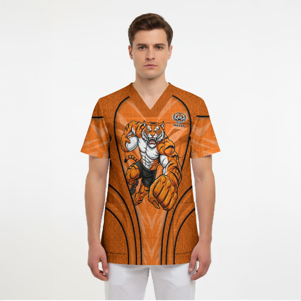 Wests Tigers Rugby Mascot Scrub Top Australian Rugby Culture - Tribal Inspired Tiger