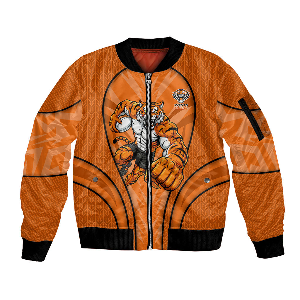 Wests Tigers Rugby Mascot Sleeve Zip Bomber Jacket Australian Rugby Culture - Tribal Inspired Tiger