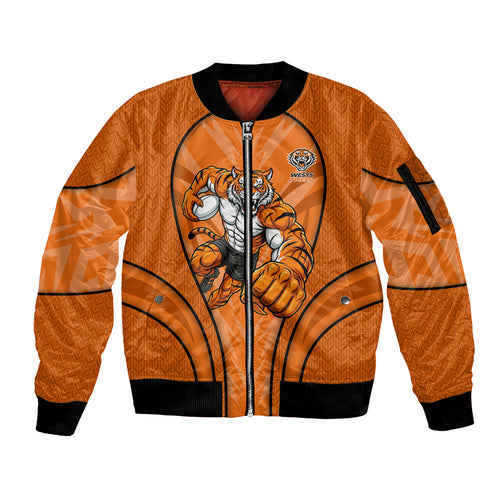Wests Tigers Rugby Mascot Sleeve Zip Bomber Jacket Australian Rugby Culture - Tribal Inspired Tiger