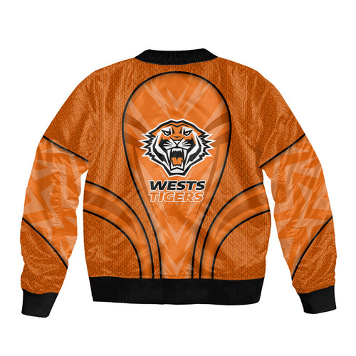 Wests Tigers Rugby Mascot Sleeve Zip Bomber Jacket Australian Rugby Culture - Tribal Inspired Tiger