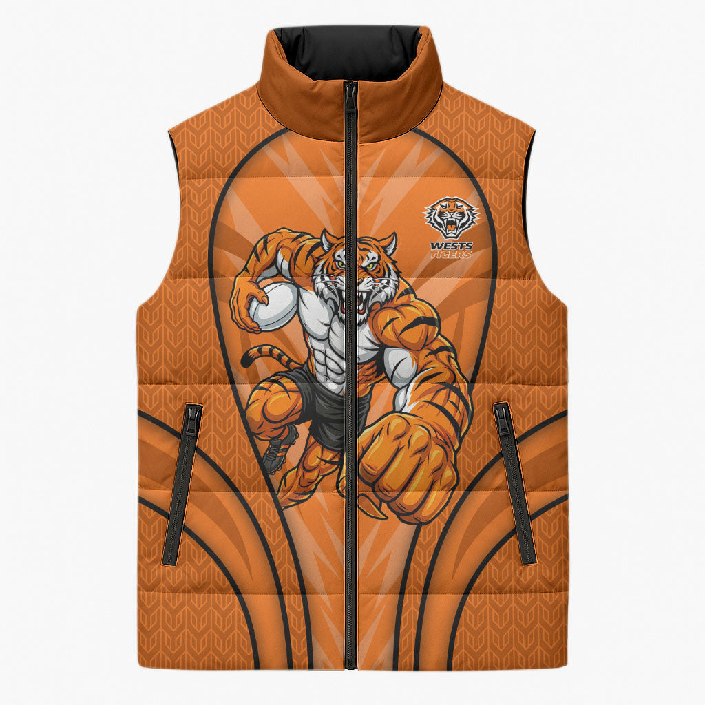 Wests Tigers Rugby Mascot Sleeveless Puffer Jacket Australian Rugby Culture - Tribal Inspired Tiger