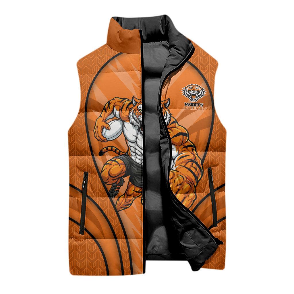 Wests Tigers Rugby Mascot Sleeveless Puffer Jacket Australian Rugby Culture - Tribal Inspired Tiger