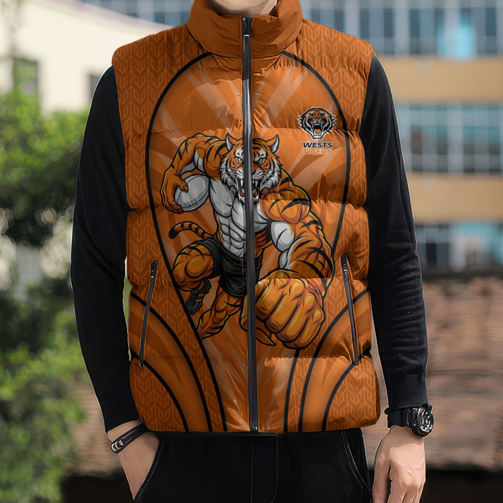 Wests Tigers Rugby Mascot Sleeveless Puffer Jacket Australian Rugby Culture - Tribal Inspired Tiger