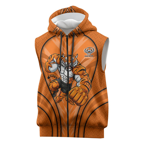 Wests Tigers Rugby Mascot Sleeveless Zip Hoodie Australian Rugby Culture - Tribal Inspired Tiger