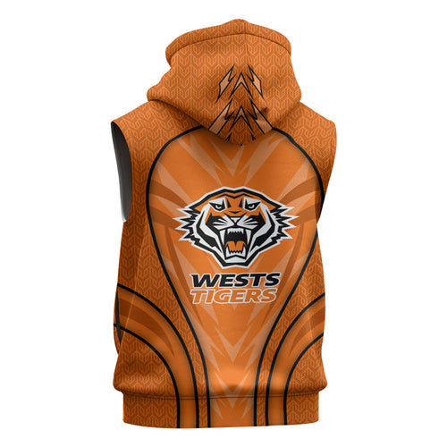 Wests Tigers Rugby Mascot Sleeveless Zip Hoodie Australian Rugby Culture - Tribal Inspired Tiger