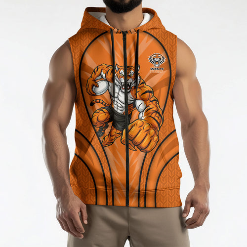 Wests Tigers Rugby Mascot Sleeveless Zip Hoodie Australian Rugby Culture - Tribal Inspired Tiger