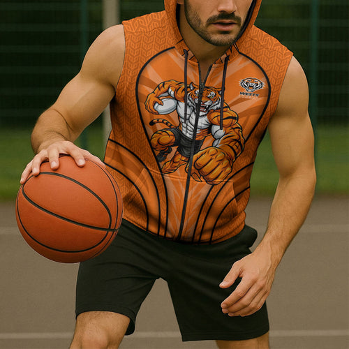 Wests Tigers Rugby Mascot Sleeveless Zip Hoodie Australian Rugby Culture - Tribal Inspired Tiger
