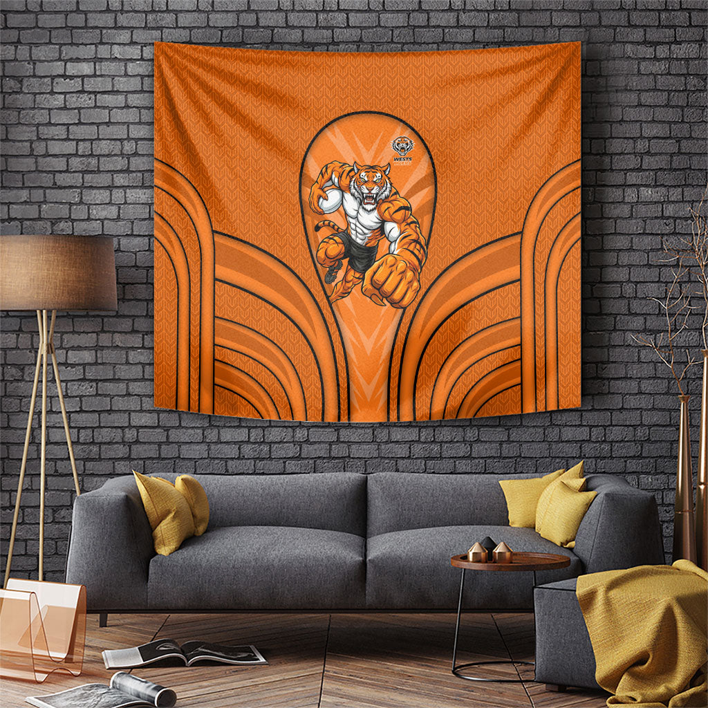 Wests Tigers Rugby Mascot Tapestry Australian Rugby Culture - Tribal Inspired Tiger