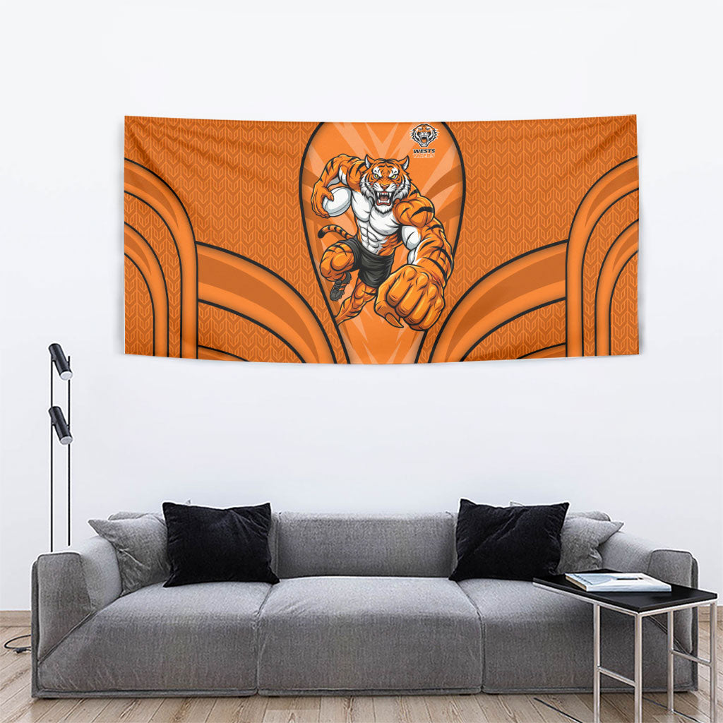 Wests Tigers Rugby Mascot Tapestry Australian Rugby Culture - Tribal Inspired Tiger