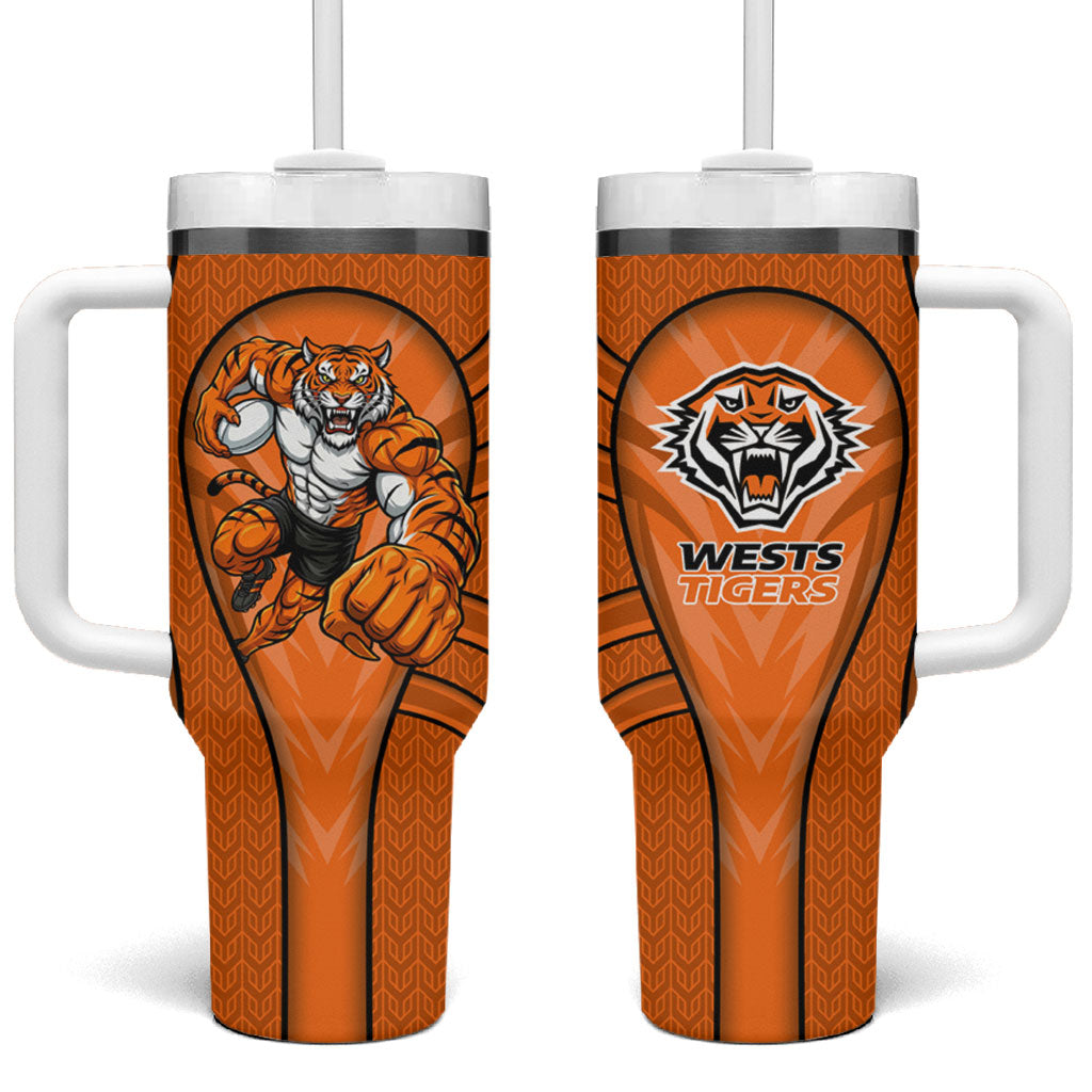 Wests Tigers Rugby Mascot Tumbler With Handle Australian Rugby Culture - Tribal Inspired Tiger