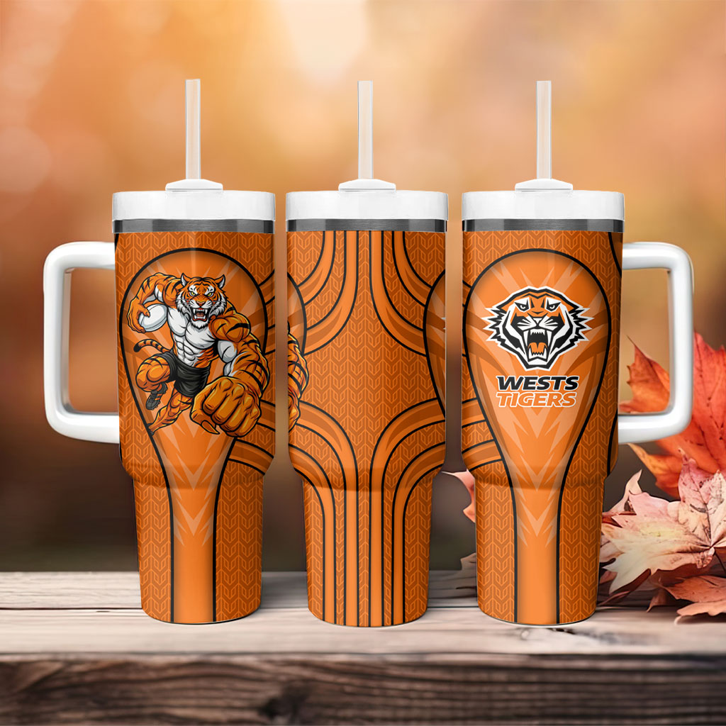 Wests Tigers Rugby Mascot Tumbler With Handle Australian Rugby Culture - Tribal Inspired Tiger