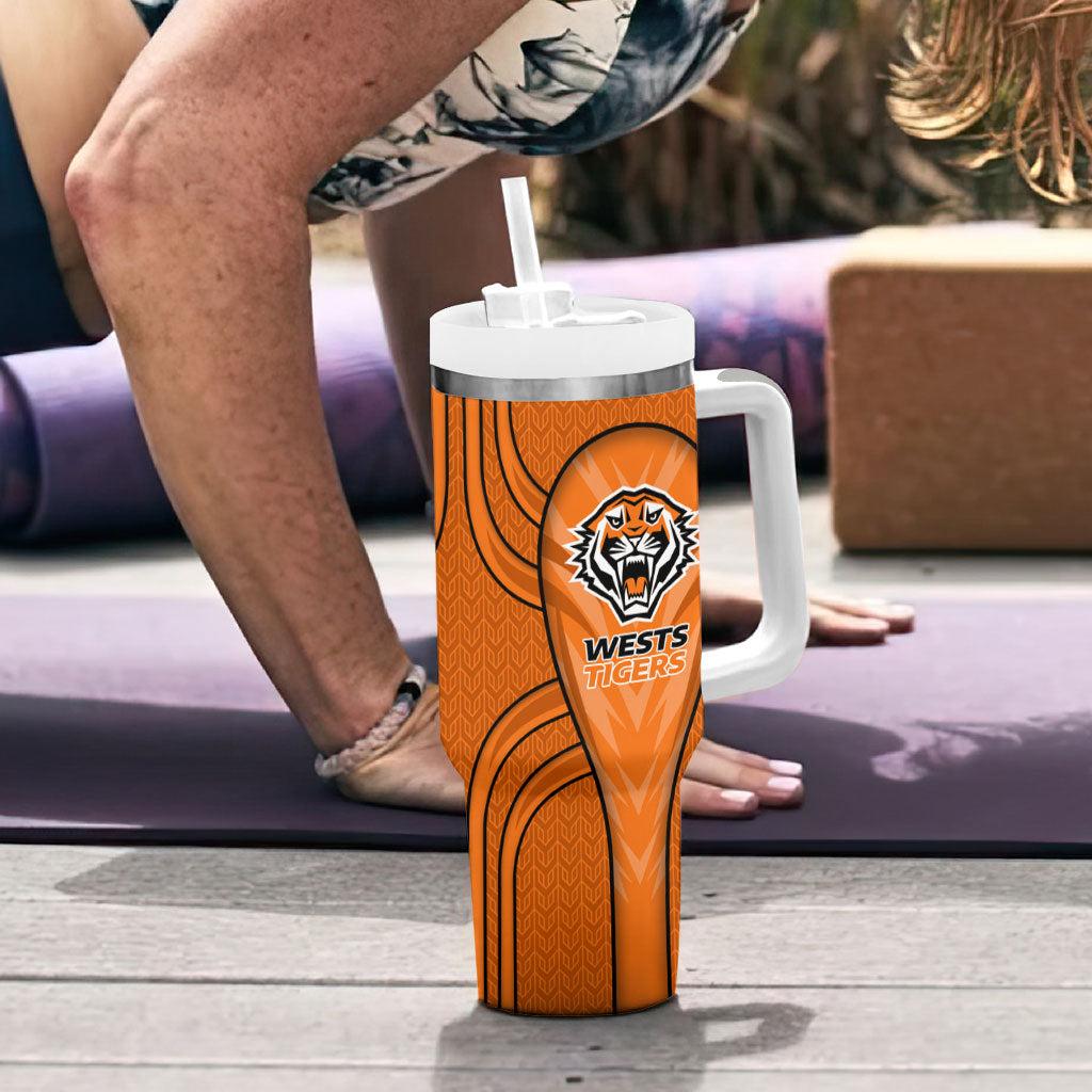Wests Tigers Rugby Mascot Tumbler With Handle Australian Rugby Culture - Tribal Inspired Tiger