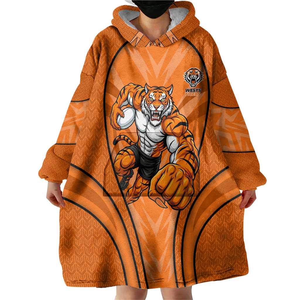 Wests Tigers Rugby Mascot Wearable Blanket Hoodie Australian Rugby Culture - Tribal Inspired Tiger