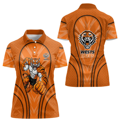 Wests Tigers Rugby Mascot Women Polo Shirt Australian Rugby Culture - Tribal Inspired Tiger