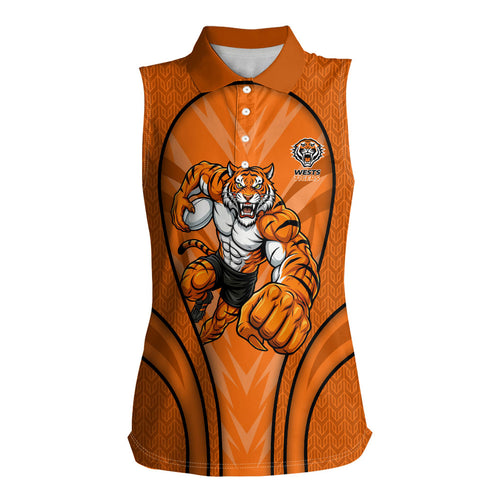 Wests Tigers Rugby Mascot Women Sleeveless Polo Shirt Australian Rugby Culture - Tribal Inspired Tiger