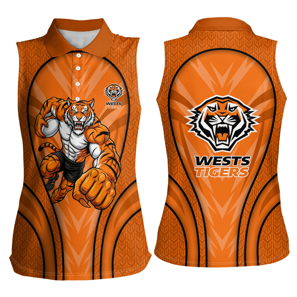 Wests Tigers Rugby Mascot Women Sleeveless Polo Shirt Australian Rugby Culture - Tribal Inspired Tiger