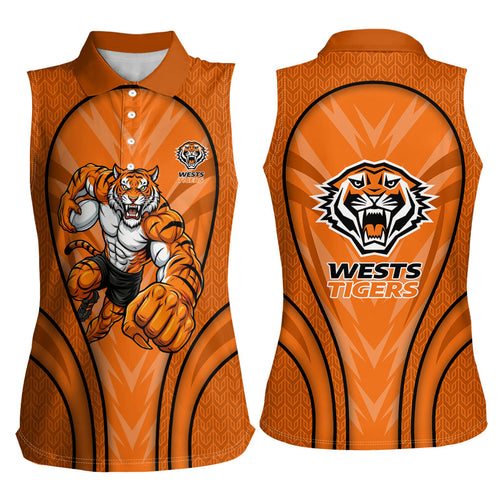Wests Tigers Rugby Mascot Women Sleeveless Polo Shirt Australian Rugby Culture - Tribal Inspired Tiger