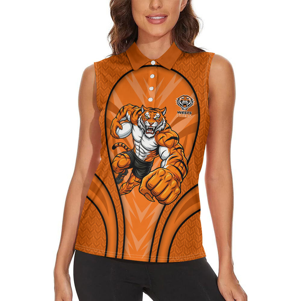 Wests Tigers Rugby Mascot Women Sleeveless Polo Shirt Australian Rugby Culture - Tribal Inspired Tiger